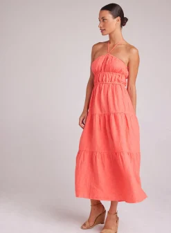 Bella Dahl Gathered Halter Midi Dress - Hibiscus Bloom- Long Dresses