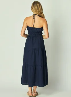 Bella Dahl Gathered Halter Midi Dress - Brazilian Navy- Long Dresses