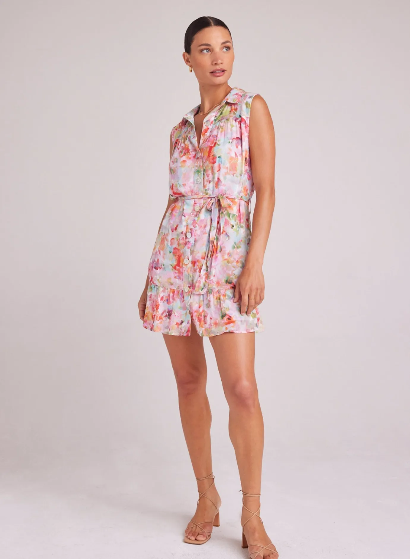 Bella Dahl Gathered Ruffle Shirt Dress - Ipanema Floral Print- Short Dresses