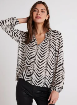 Bella Dahl Half Placket Pullover - Batik Chevron Print- Long Sleeve