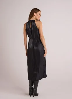 Bella Dahl Halter Neck Slip Dress - Black Shimmer- Long Dresses