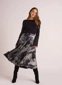 Bella Dahl Hand Pleated Midi Skirt - Silver Dye Print- Skirts