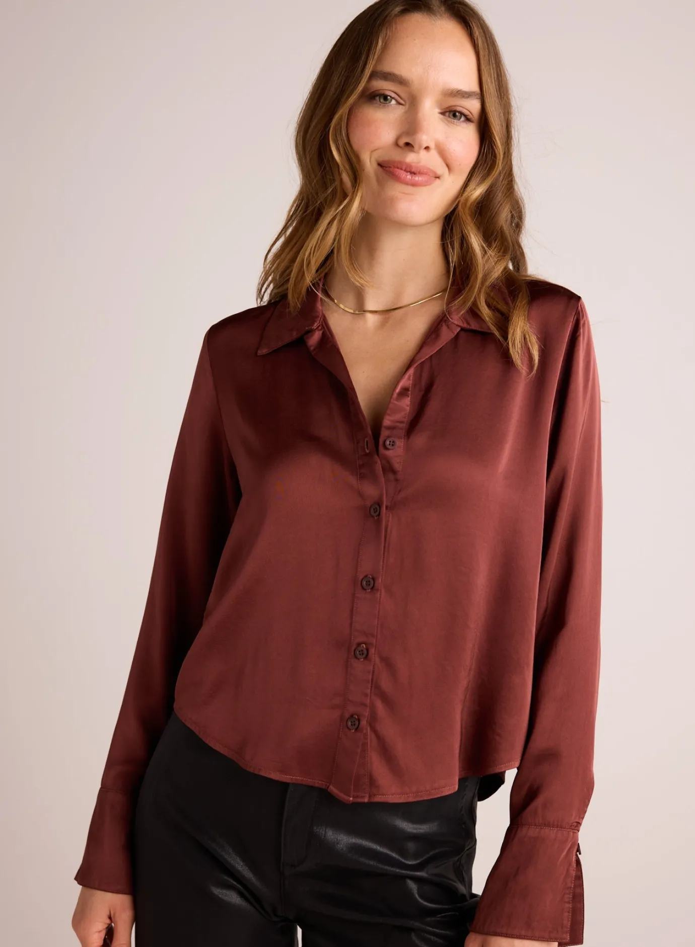 Bella Dahl High Low Hem Shirt - Brandy Wine- Long Sleeve