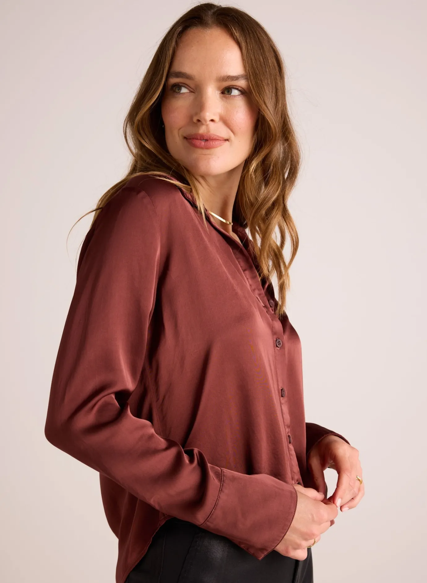 Bella Dahl High Low Hem Shirt - Brandy Wine- Button Down