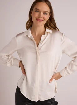 Bella Dahl High Low Hem Shirt - Winter White- Long Sleeve