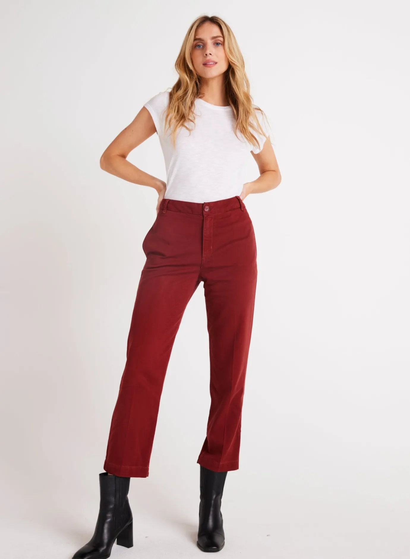 Bella Dahl Jess Crease Line Trouser - Red Mahogany- Pants