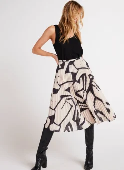 Bella Dahl Knife Pleat Midi Skirt - Ivory Mosaic Print- Skirts