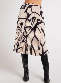 Bella Dahl Knife Pleat Midi Skirt - Ivory Mosaic Print- Skirts
