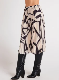 Bella Dahl Knife Pleat Midi Skirt - Ivory Mosaic Print- Skirts