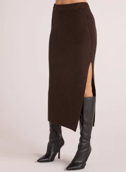 Bella Dahl Knit Skirt with Side Slit - Heather Brown- Skirts