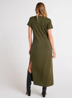 Bella Dahl Knit V-Neck Maxi Dress - Italian Herb- Essentials Dresses
