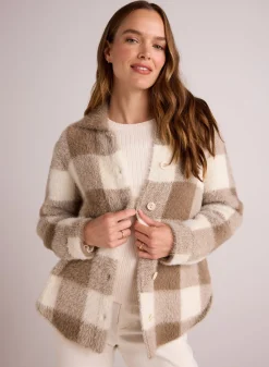 Bella Dahl Knitted Fuzzy Shacket - Ivory & Fawn- Outerwear