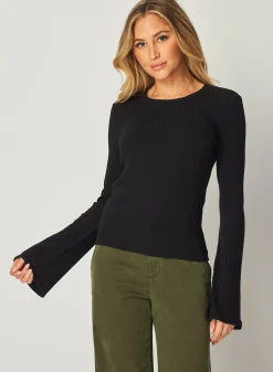 Bella Dahl Long Bell Sleeve Rib Crew Tee - - Long Sleeve