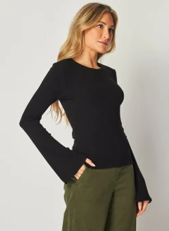 Bella Dahl Long Bell Sleeve Rib Crew Tee - - Long Sleeve