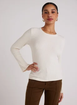 Bella Dahl Long Bell Sleeve Rib Crew Tee - Winter White- Long Sleeve
