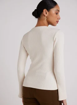 Bella Dahl Long Bell Sleeve Rib Crew Tee - Winter White- Long Sleeve