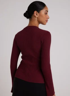 Bella Dahl Long Bell Sleeve Rib Crew Tee - Sweet Merlot- Long Sleeve