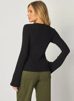 Bella Dahl Long Bell Sleeve Rib Crew Tee - - T-Shirts