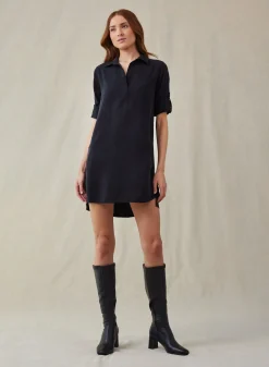 Bella Dahl Long Sleeve A-Line Shirt Dress - Vintage Black- Essentials Dresses