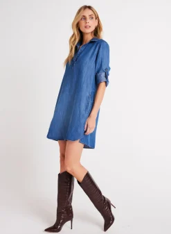 Bella Dahl Long Sleeve A-Line Shirt Dress - Moonlit Haze Wash- Essentials Dresses