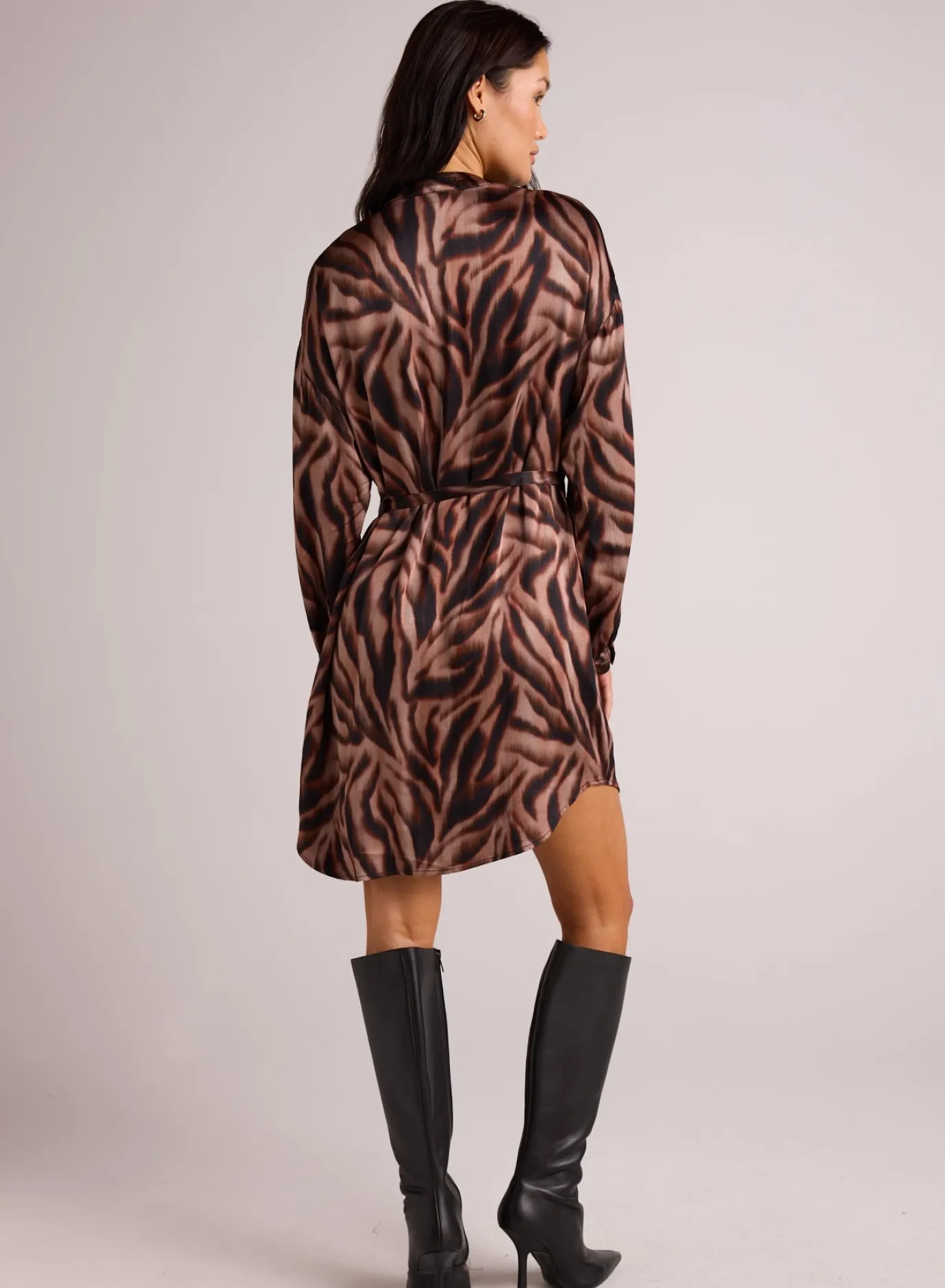 Bella Dahl Long Sleeve Belted Mini Dress - Hazy Woodland Print- Short Dresses