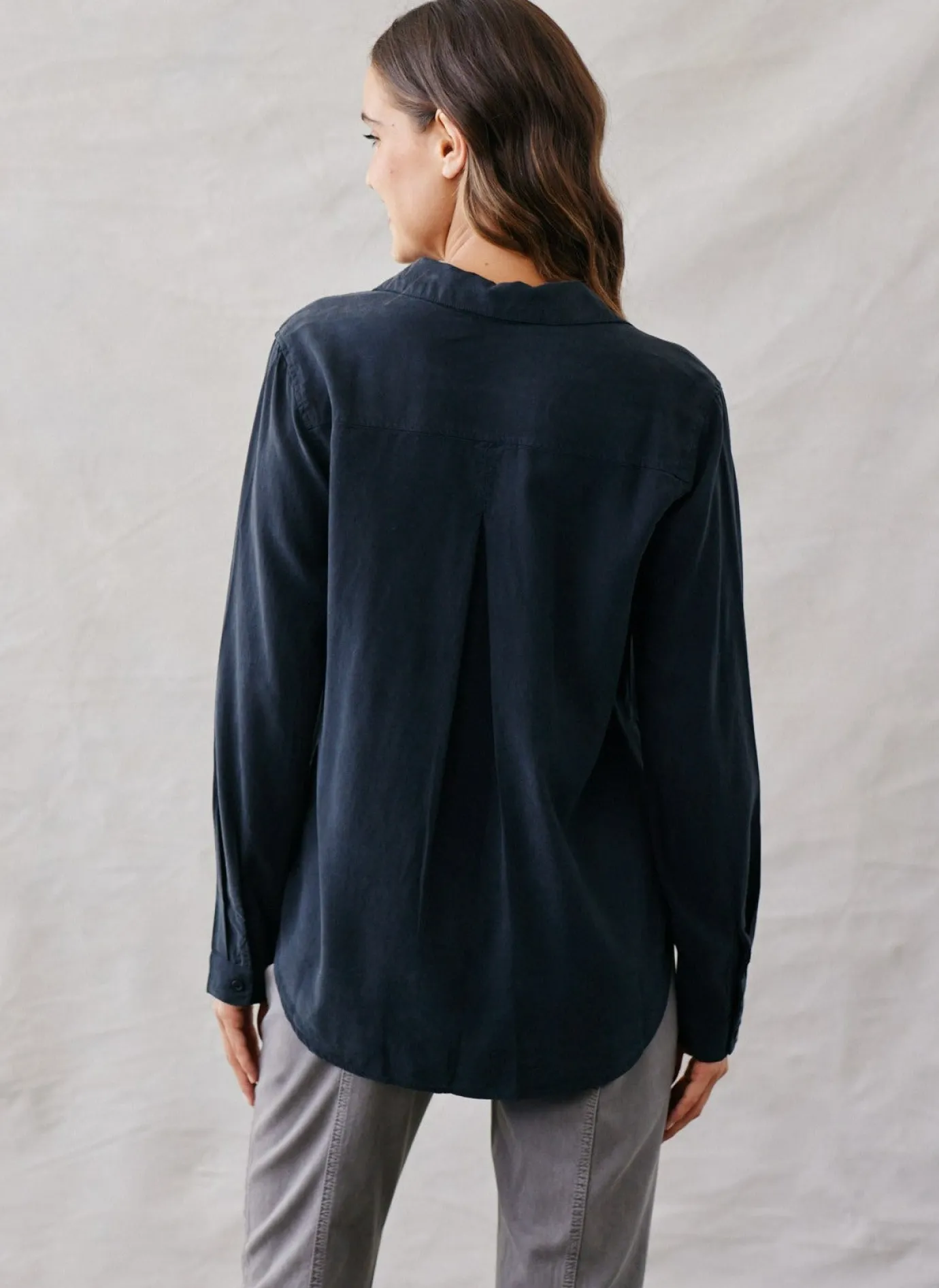 Bella Dahl Long Sleeve Classic Button Down - Vintage Black- Essentials Tops