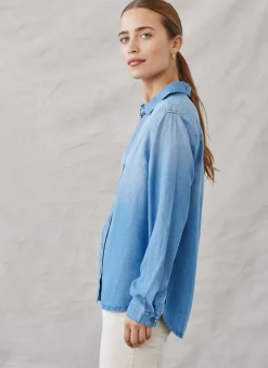 Bella Dahl Long Sleeve Classic Button Down - Medium Ombre Wash- Essentials Tops