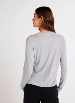 Bella Dahl Long Sleeve Crew Neck Tee - Heather Ash- T-Shirts