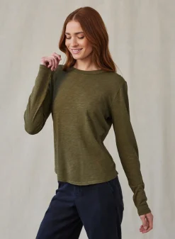 Bella Dahl Long Sleeve Crew Tee - Italian Herb- Essentials Tops