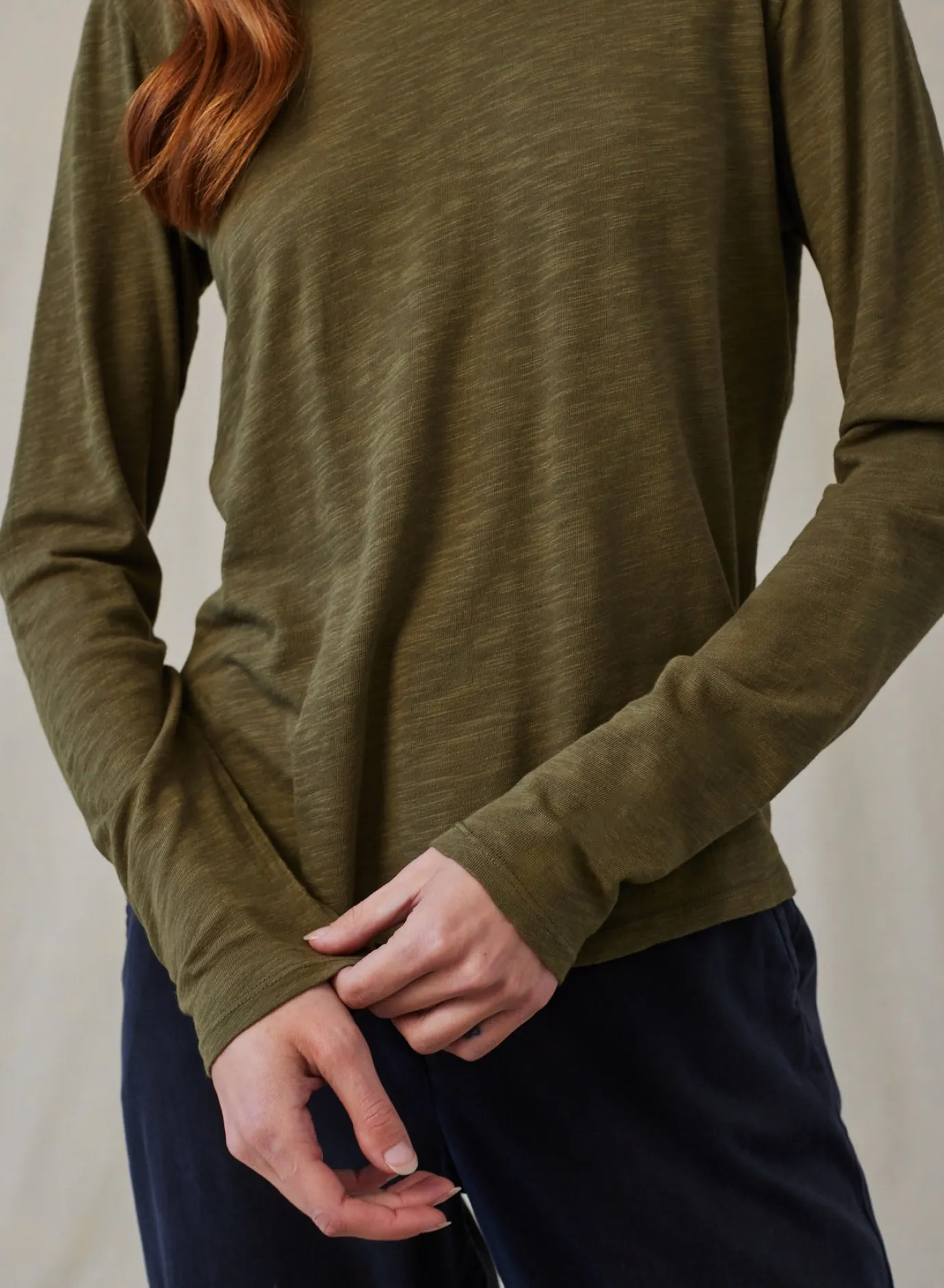 Bella Dahl Long Sleeve Crew Tee - Italian Herb- Essentials Tops