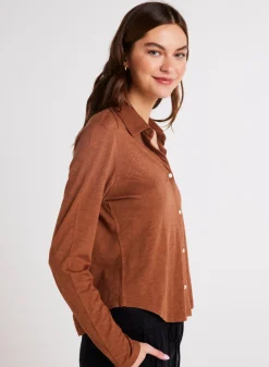 Bella Dahl Long Sleeve Knit Button Down - Twilight Gold- Long Sleeve