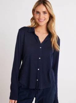 Bella Dahl Long Sleeve Knit Button Down - Endless Sea- Seasonal Essentials