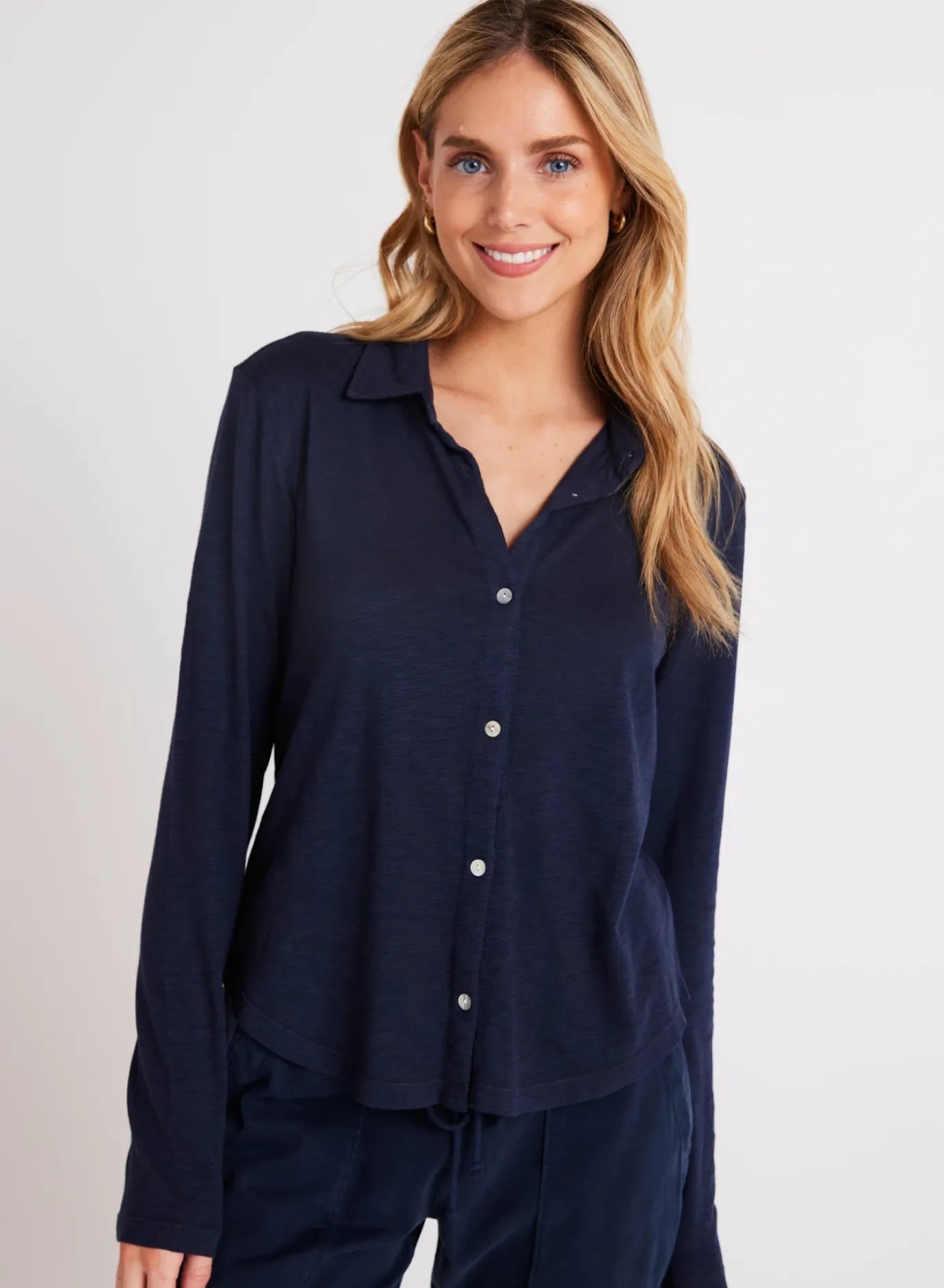 Bella Dahl Long Sleeve Knit Button Down - Endless Sea- Seasonal Essentials