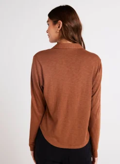 Bella Dahl Long Sleeve Knit Button Down - Twilight Gold- Essentials Tops