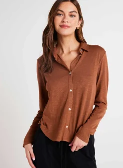 Bella Dahl Long Sleeve Knit Button Down - Twilight Gold- Button Down