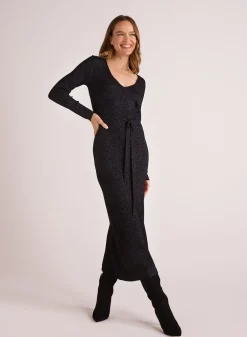 Bella Dahl Long Sleeve Maxi Sweater Dress - Black with  Metallic- Long Dresses