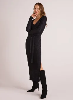 Bella Dahl Long Sleeve Maxi Sweater Dress - Black with  Metallic- Long Dresses