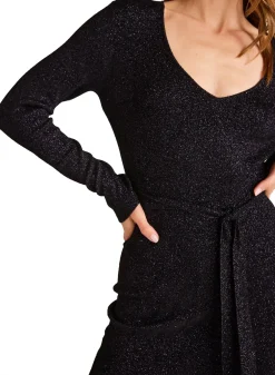Bella Dahl Long Sleeve Maxi Sweater Dress - Black with  Metallic- Long Dresses
