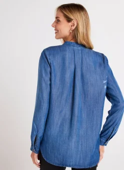 Bella Dahl Long Sleeve Pocket Henley - Moonlit Haze Wash- Essentials Tops