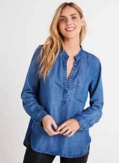 Bella Dahl Long Sleeve Pocket Henley - Moonlit Haze Wash- Seasonal Essentials