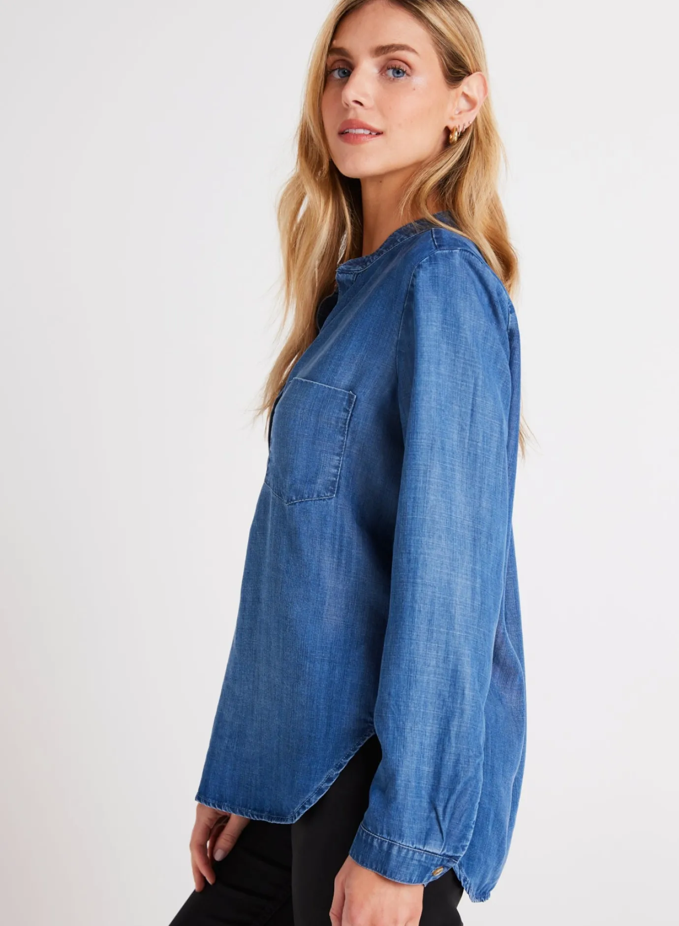 Bella Dahl Long Sleeve Pocket Henley - Moonlit Haze Wash- Seasonal Essentials