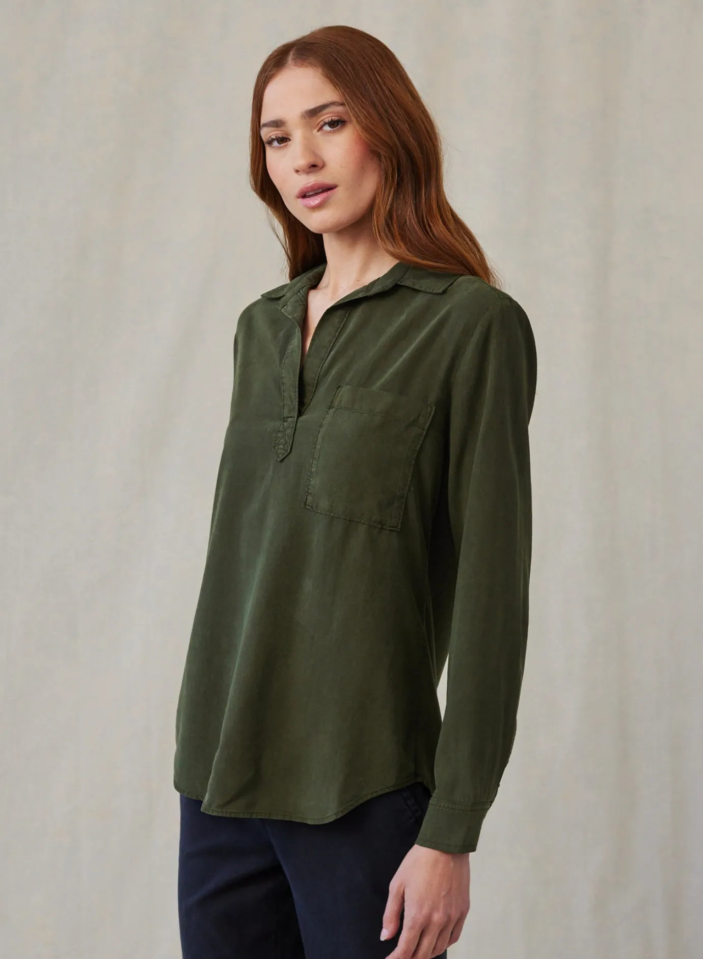 Bella Dahl Long Sleeve Pullover Tunic - Italian Herb- Long Sleeve