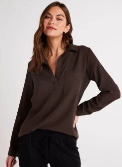 Bella Dahl Long Sleeve Pullover Tunic - Chestnut Brown- Long Sleeve