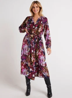 Bella Dahl Long Sleeve Raglan Midi Dress - Twilight Fleur Print- Long Dresses
