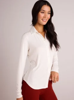 Bella Dahl Long Sleeve Rib Mix Shirt - Winter White- Button Down