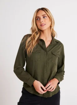 Bella Dahl Long Sleeve Seamed Shirt - Italian Herb- Long Sleeve