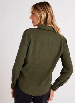 Bella Dahl Long Sleeve Seamed Shirt - Italian Herb- Long Sleeve