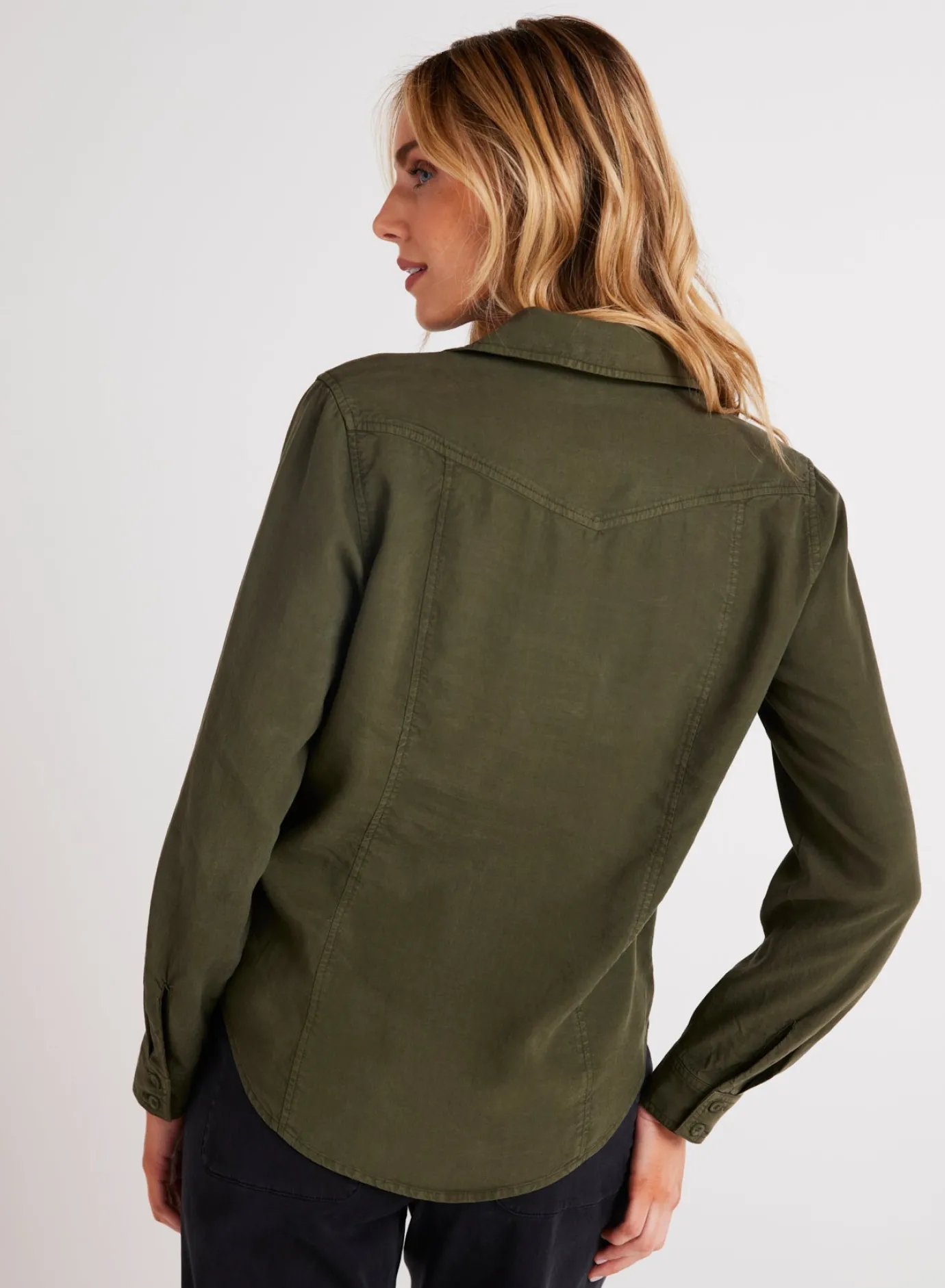 Bella Dahl Long Sleeve Seamed Shirt - Italian Herb- Button Down