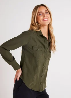 Bella Dahl Long Sleeve Seamed Shirt - Italian Herb- Essentials Tops