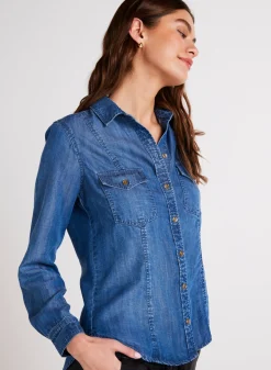 Bella Dahl Long Sleeve Seamed Shirt - Moonlit Haze Wash- Long Sleeve